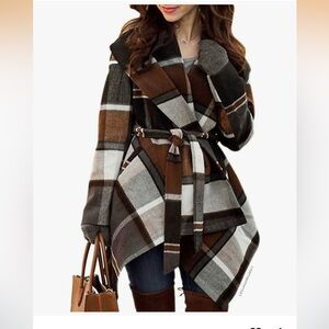 Chicwish Plaid Belted coat- Black, Gray, Brown